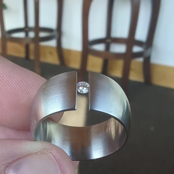 XEN Stainless Steel Tension Set Diamond Ring Size 7